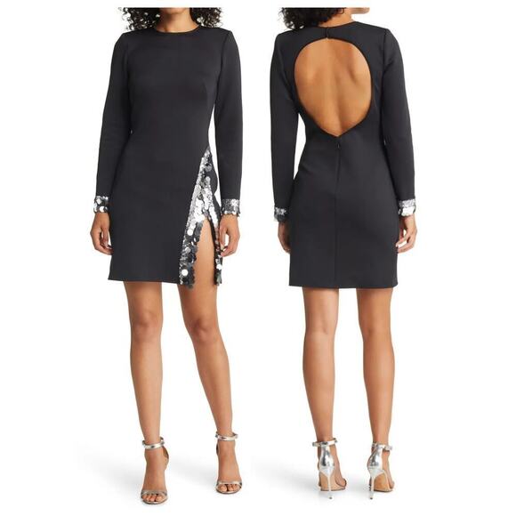 SHO by Tadashi Shoji Sequin Detail Long Sleeve Cocktail Dress Size Small - Picture 1 of 8